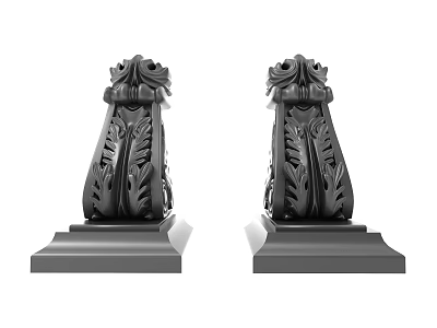 Elegant Black Carved Decorative Columns With Intricate Leaf Patterns And Sturdy Bases 3d model