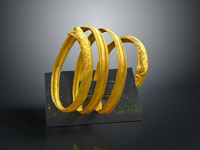 Elegant Golden Intertwined Hoop Bracelets With Multiple Rings On Black Display Base 3d model