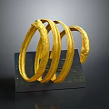 Elegant Golden Intertwined Hoop Bracelets With Multiple Rings On Black Display Base 3d model