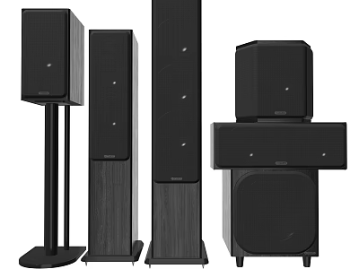 Stylish Home Theater Speaker System With Tower Bookshelf And Subwoofer Units 3d model