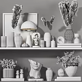 Minimalist Decorative Ornament Combination with Various Vases Table Lamp Sculpture and Plants on Shelf