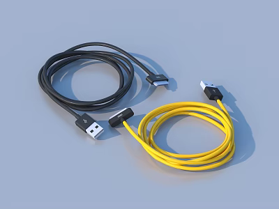 High Quality USB Charging Cables Black and Yellow Coiled for Daily Use 3d model