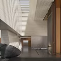 Elegant Contemporary Sales Office Lobby Featuring Natural Stone Decorations And Soft Daylight From Skylights