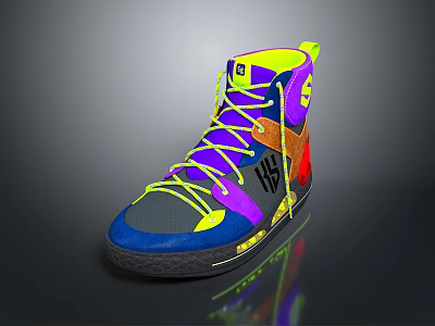High Top Colorful Sneakers With Vibrant Yellow Purple Blue Design And Black Sole 3d model