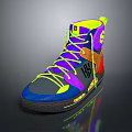 High Top Colorful Sneakers With Vibrant Yellow Purple Blue Design And Black Sole