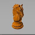 Ornate Orange Chess Knight Decorative Piece With Textured Carving And Shiny Reflective Base