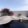 Garden Landscape Design With Wavy Illuminated Pathways Water Circular Lights And Trees