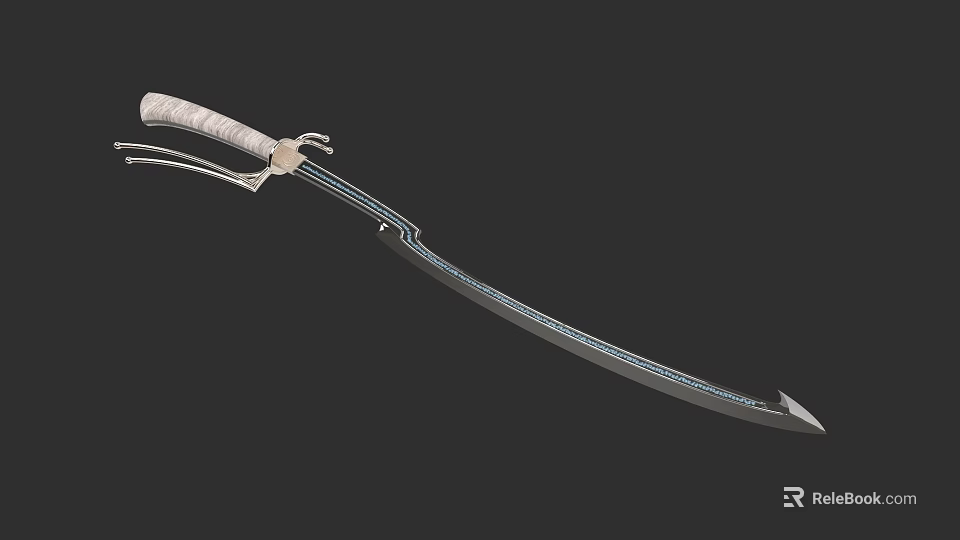 Traditional Decorative Sword With White Wrapped Handle And Blue Inlaid Blade 3d model 
