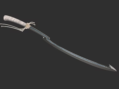 Traditional Decorative Sword With White Wrapped Handle And Blue Inlaid Blade 3d model
