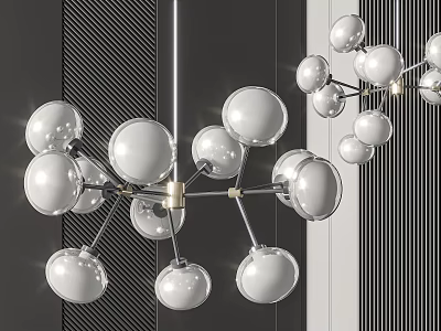 Modern Pendant Lamp With Multiple Spherical Glass Shades And Metal Frame Design 3d model