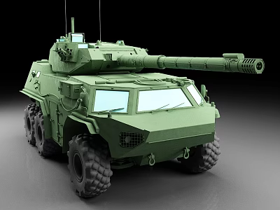 Green Military Wheeled Tank With Long Cannon And Modern Exterior Design 3d model