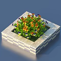 Decorative Square Stone Garden Ornament With Colorful Pansies And Striped Sides