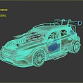 Rusty Modified Car With Blue Orange Paint Spoiler And Roof Rack