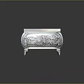 Decorative Display Cabinet Shelf With Carved Details And Blue White Pattern Top For Home