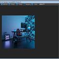 RGB Gaming Desk Setup With Red Chair Monitor Starry Wall And Neon Lights
