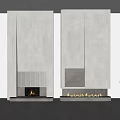 Modern Concrete Fireplace Interior Design With Burning Flame And Symmetric Wall Structure