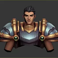 Man In Blue And Gold Armored Bust With Shoulder Decorations And Green Gemstones
