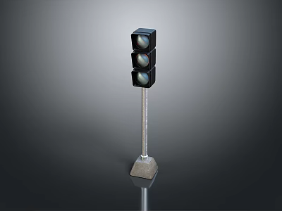 Modern Traffic Light With Three Signal Lamps On Metal Pole And Concrete Base 3d model