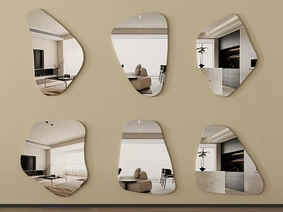 Irregular Shaped Wall Mounted Mirrors Reflecting Living Room Kitchen And Furniture Decor 3d model