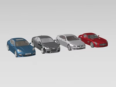 Blue Gray Silver and Red Car Models Lined Up in a Row 3d model