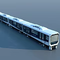 Modern Electric Tram with Streamlined Body White and Blue Exterior Multiple Carriages and Large Windows
