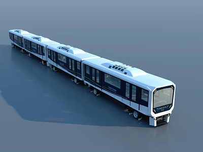 Modern Electric Tram with Streamlined Body White and Blue Exterior Multiple Carriages and Large Windows 3d model