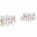 Modern White Rectangular Dining Table With Six Chairs And Wooden Legs 3d model