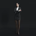 Business Woman In Black Suit White Shirt Short Skirt With Arms Crossed On Black Background 3d model