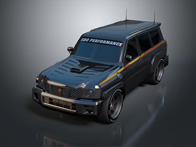 Black Modified SUV With BIG PERFORMANCE Decal Sporty Front Grille Large Wheels And Roof Antennas 3d model