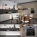 Modern Kitchen Interior Featuring White Cabinets Dining Table And Wooden Chairs 3d model