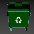 Public Facility Green Outdoor Recycling Trash Bin with Open Lid and Wheels