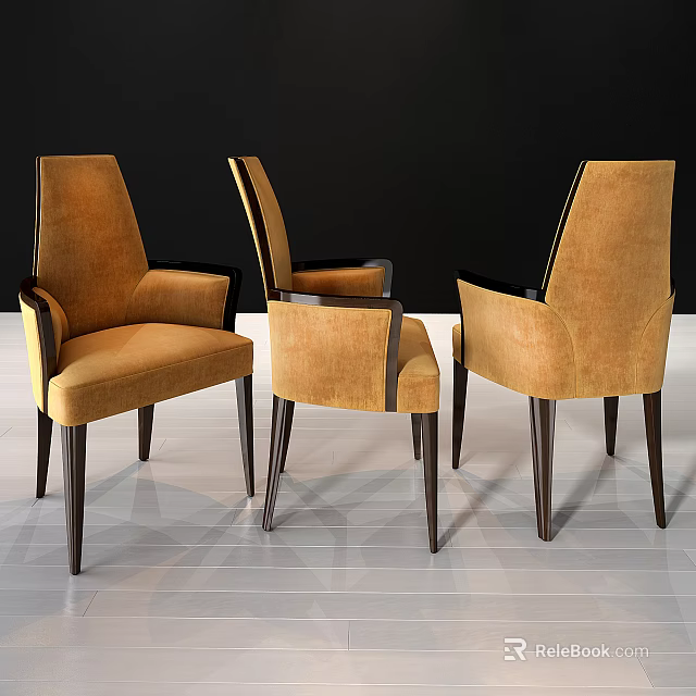 Tan Upholstered Armchairs With Dark Wood Legs And Modern Design 3d model 