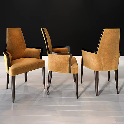 Tan Upholstered Armchairs With Dark Wood Legs And Modern Design 3d model