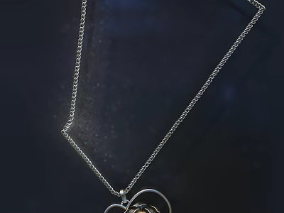 Elegant Silver Necklace With Heart Shaped Pendant And Rose Gold Center Design 3d model