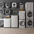 Modern Washing Machine Display Featuring Front Loading Stackable And Compact Models In White And Gray 3d model