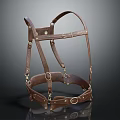Brown Leather Horse Harness With Adjustable Straps Metal Rings And Decorative Buckles