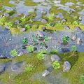 Natural Water Fountain Landscape With Stones Aquatic Plants And Koi Fish