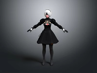 Anime Character With White Short Hair Black Dress Red Emblem And Black Gloves 3d model