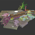 Modern Garden Landscape Design With Stone Structures Green Plants And Slate Paving