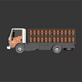 White And Orange Truck Carrying Stacked Orange Barrels In Open Bed