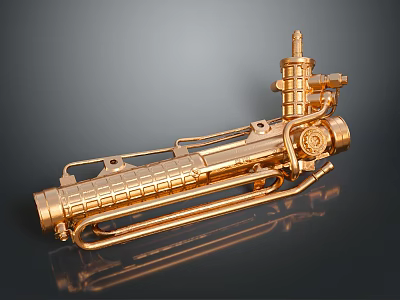 Detailed Golden Mechanical Equipment With Intricate Metal Pipes Valves And Knobs 3d model