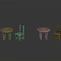 Simple Round Wooden Tables And Chairs Set With Smooth Surfaces And Reflections