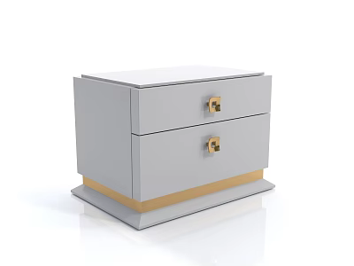 Stylish Grey Bedside Table With Two Drawers Golden Handles And Base Trim 3d model