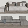 Modern Modular Sectional Sofa Set With Gray Fabric Pillows And Throw Blanket 3d model