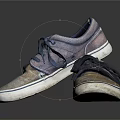 Worn Casual Lace Up Shoes With Scuffed Gray Brown Upper And White Soles