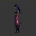 Fantasy Woman With Horns In Armored Outfit Purple Blue Accents Standing Pose