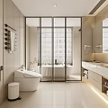 Modern Bathroom Interior With Glass Shower Enclosure White Toilet Vanity And Plant