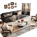 Elegant Modern Sofa and Coffee Table Set with Pillows Armchairs Floor Lamp and Decorative Rug