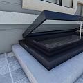 Detached Villa Modern Sliding Skylight Structure With Black Frame And Gray Tiled Base 3d model
