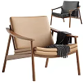 Beige Upholstered Armchair With Wooden Frame And Blanket